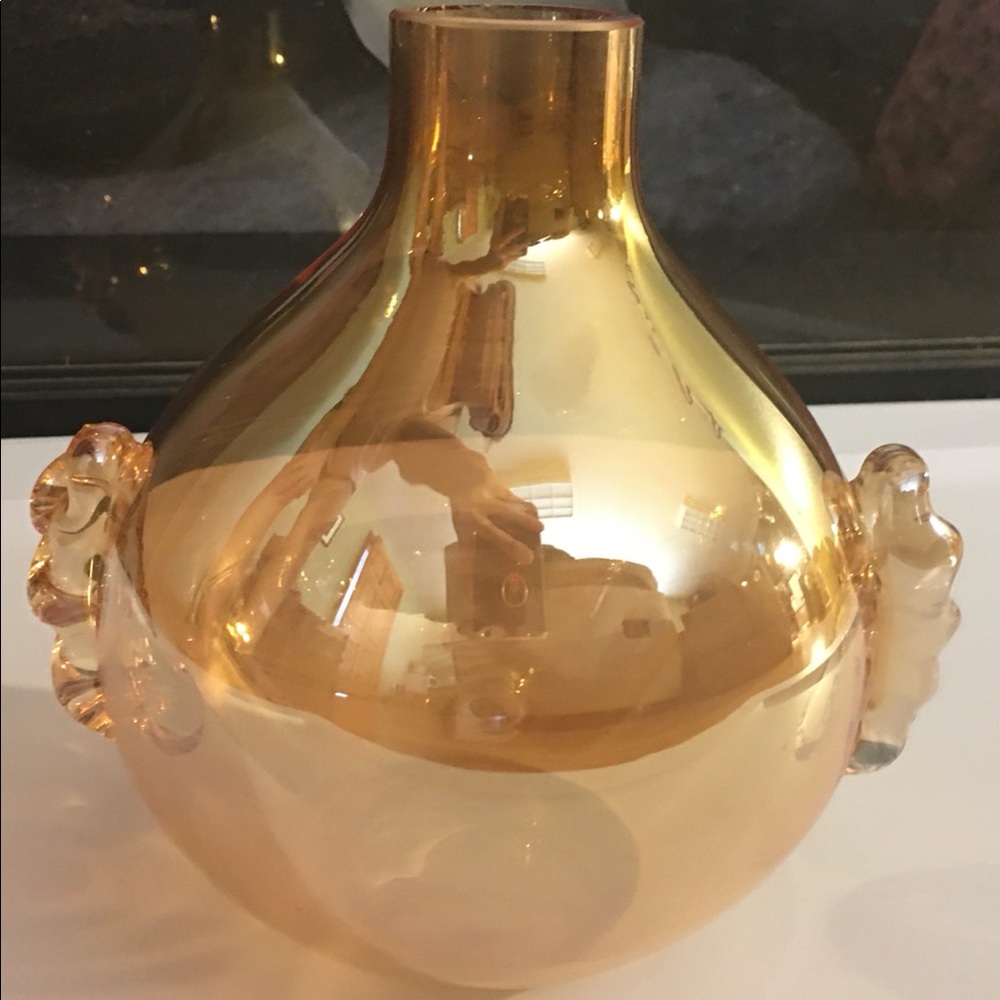 Amber Iridescent Glass Bulb Vase 6in